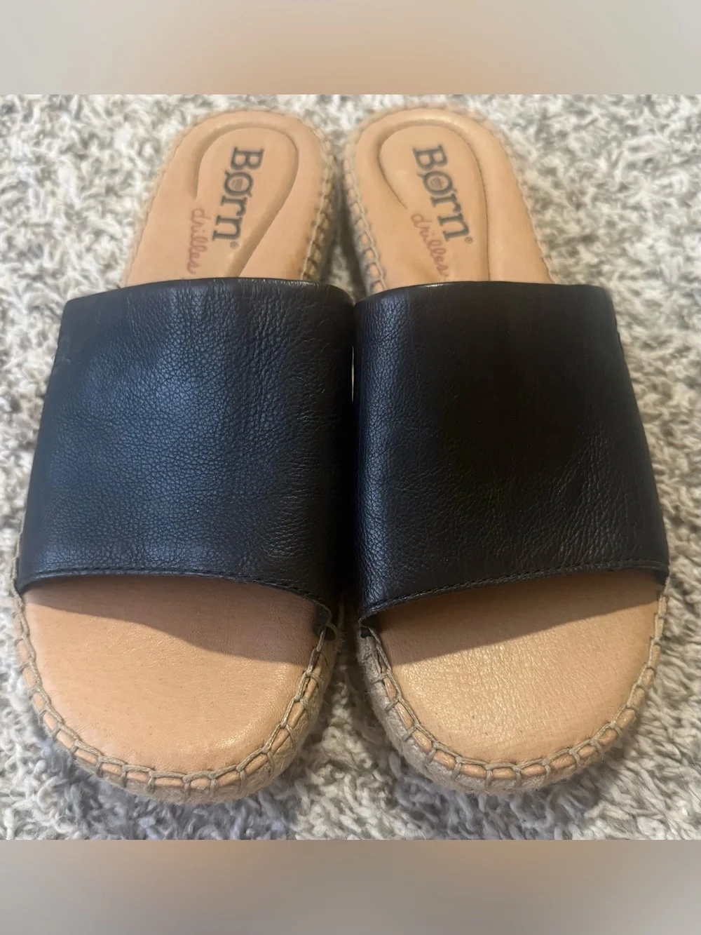 Born San Benito Black Leather Espadrille Slide Sandals